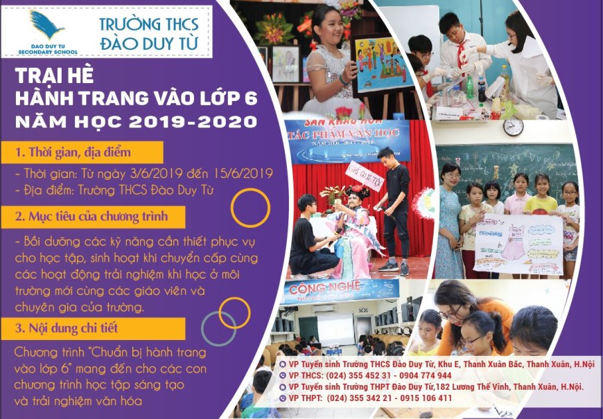 CHƯƠNG TRÌNH TRẠI HÈ “HÀNH TRANG VÀO LỚP 6” NĂM 2019 – Trường THCS Đào Duy Từ Hà Nội